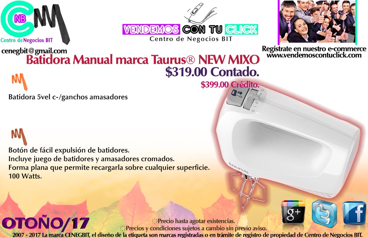 cenegbit's tweet photo. #VendemosConTuClick #LíneaBlanca #Batidora #Taurus®, mod #NewMixo $319 #Ixtapaluca #CDMX #Puebla #Morelos #Iztapalapa #ecommerce 😀 https://t.co/otVDvo3kBU