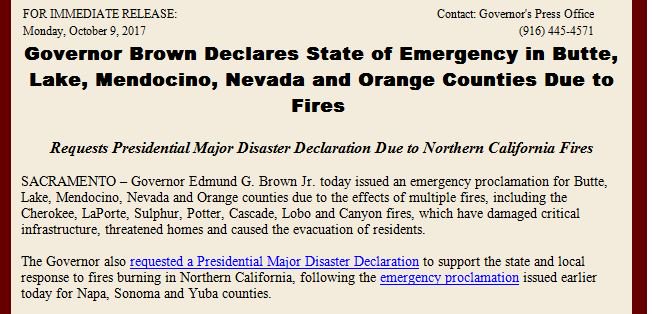Gov Brown request Federal Presidential Declaration <a href="/nbcbayarea/">NBC Bay Area</a> #wildfires LIVESTREAM HERE: nbcbayarea.com/wildfires