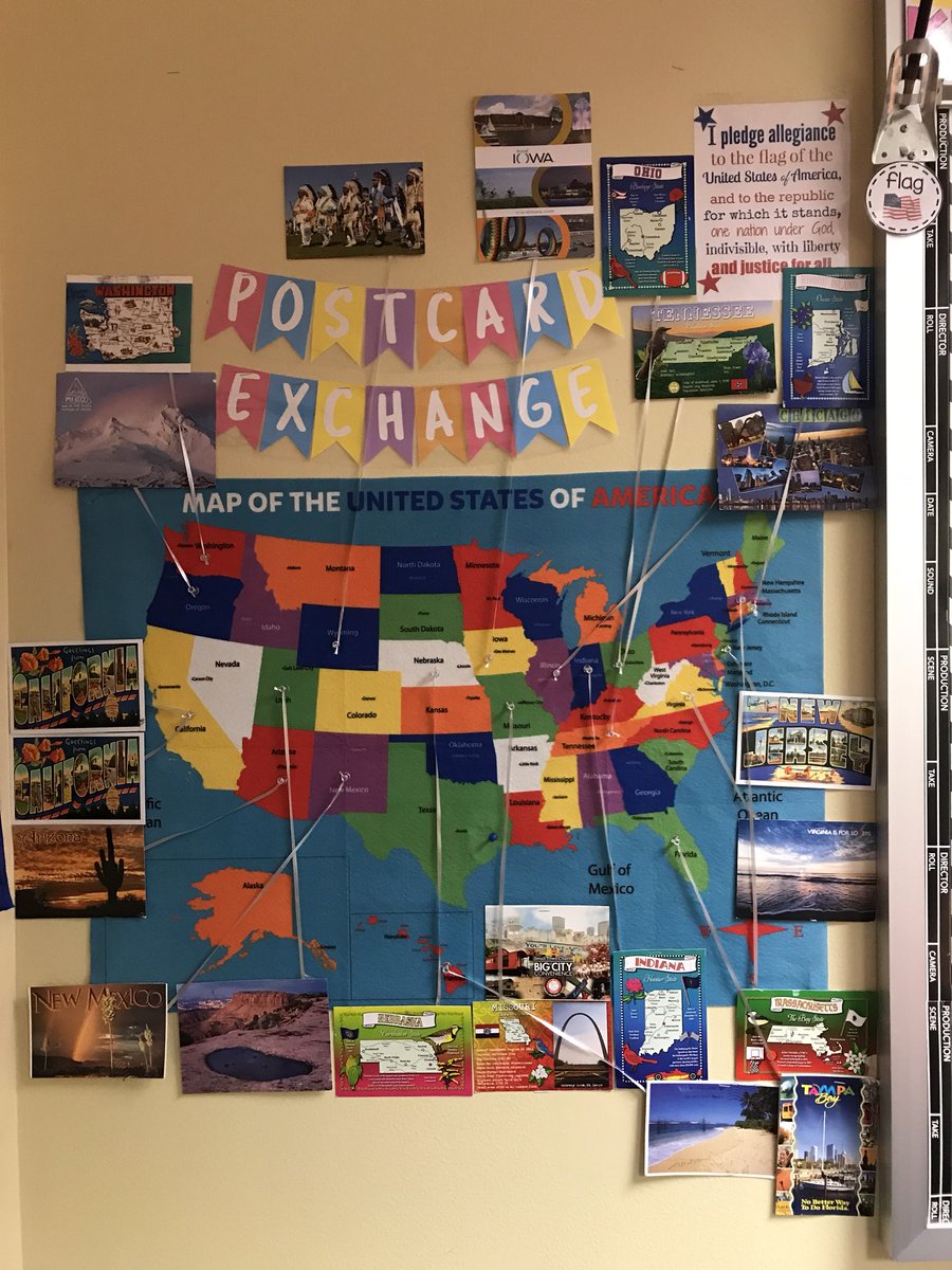 mrscoddsclass's tweet photo. A bit chaotic but my kids love reading the postcards & finding each state! #mcegators #firstgradesocialstudies #postcardexchange https://t.co/MYNP565Ol9