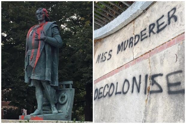 Columbus statue was hit twice in one weekend in #chicago.
#FuckColumbusDay #fuckcolonialism