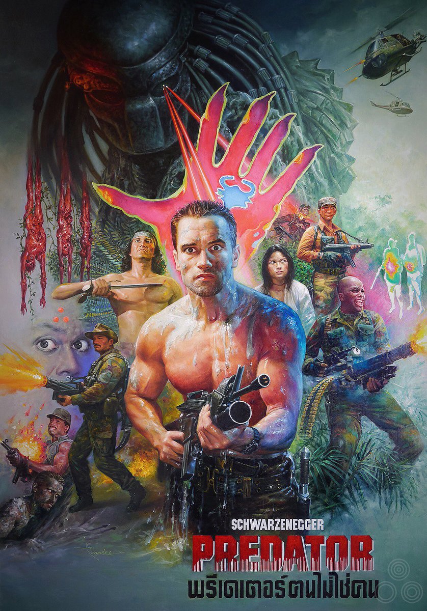 RealEOC's tweet photo. Re-imagined Thai poster for John McTiernan's Predator by legendary artist Tongdee Panumas. https://t.co/VJ3rJ3Nj5D