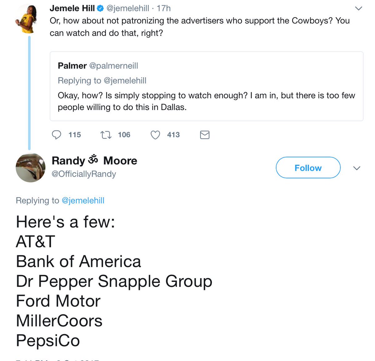 Jemele Hill tweet that got her suspended: calls for boycott of Dallas Cowboy sponsors