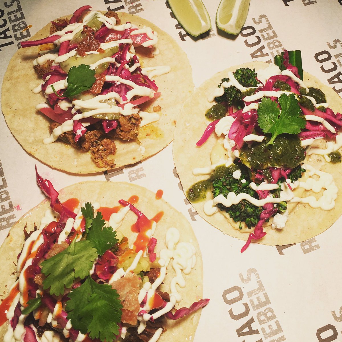 The new Hippy Trees #taco with charred tender stem, alongside its newby neighbour the Chicky Shawarma. Loving life. #tacos #clapham