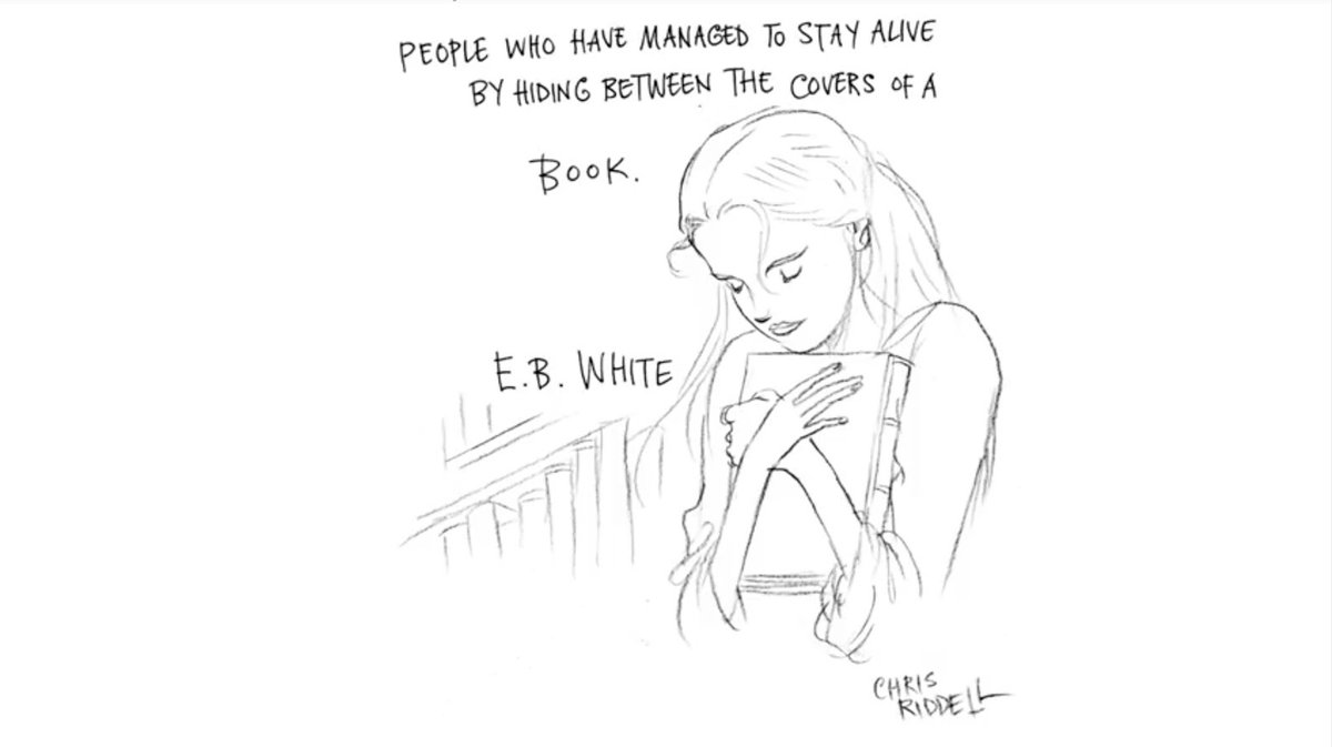 GillianA's tweet photo. The beautiful truth about libraries. Read by Toby Jones &amp; illustrations @chrisriddell50. @letterslive #LibrariesWeek https://t.co/pzXKf4h3nk https://t.co/OF1uYGRNJc