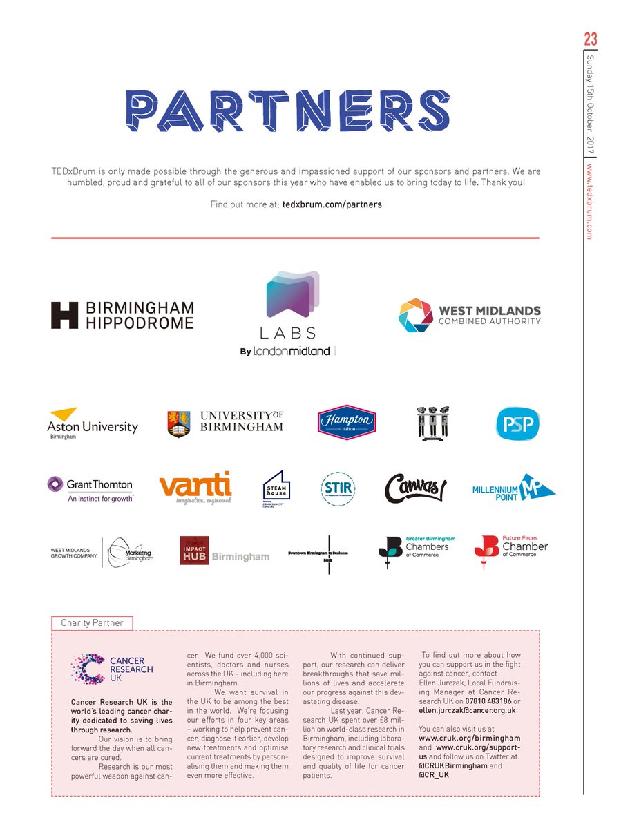 A huge thank you to all of our sponsors &amp; partners who have helped make <a href="/TEDxBrum/">TEDxBrum</a> happen so far. Check them out: tedxbrum.com/partners/