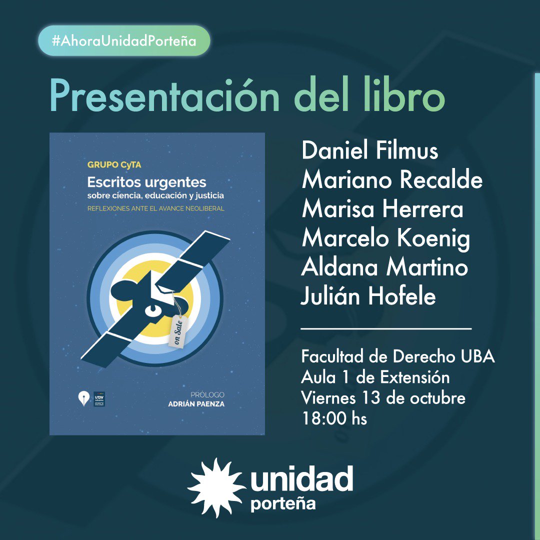Este Viernes presentamos el libro "Escritos urgentes sobre ciencia, educ y justicia" con grandes compañerxs en nuestra querida Facultad 📚✌