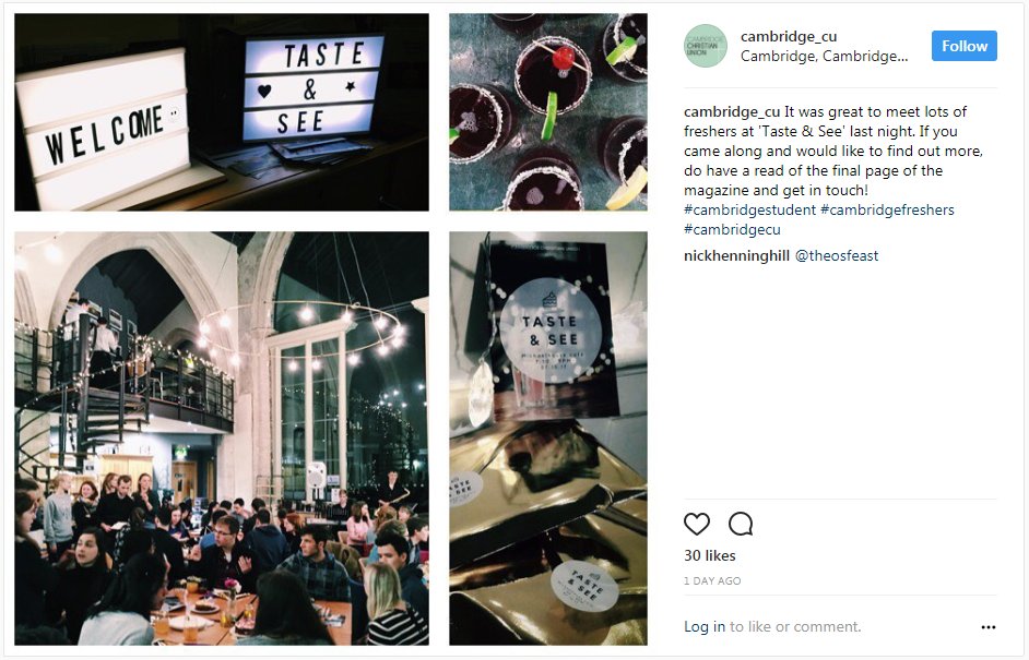 .@Cambridge CU hosting a beautifully welcoming event for freshers #TasteAndSee