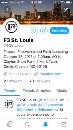 F3Nation's tweet photo. Yes, against all odds, F3 is coming to St. Louis.
#WontYouHelp https://t.co/xk3UJtQP4H