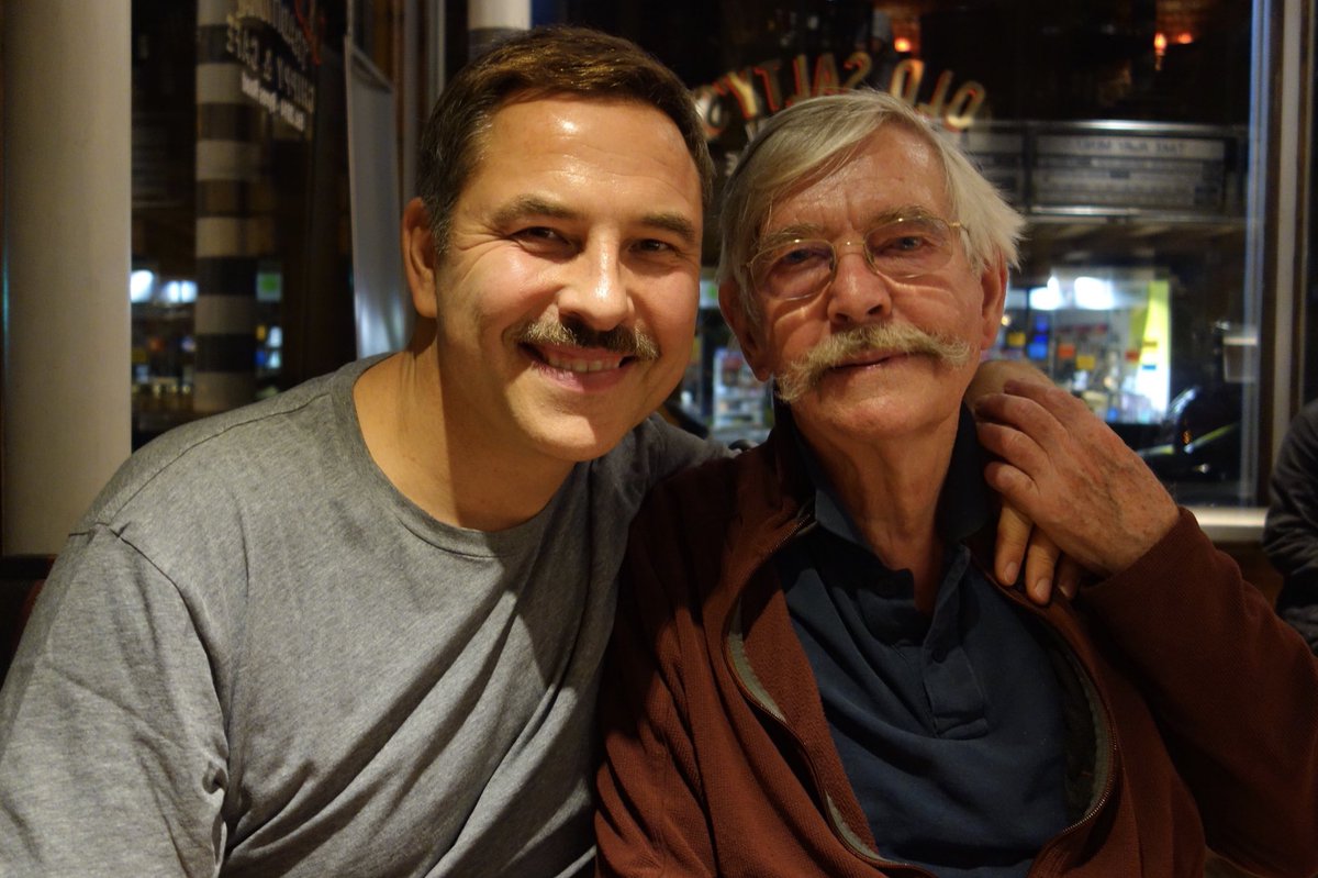davidwalliams's tweet photo. Dinner with a legend. #SirTomCourtenay https://t.co/gmpKIOjAo9
