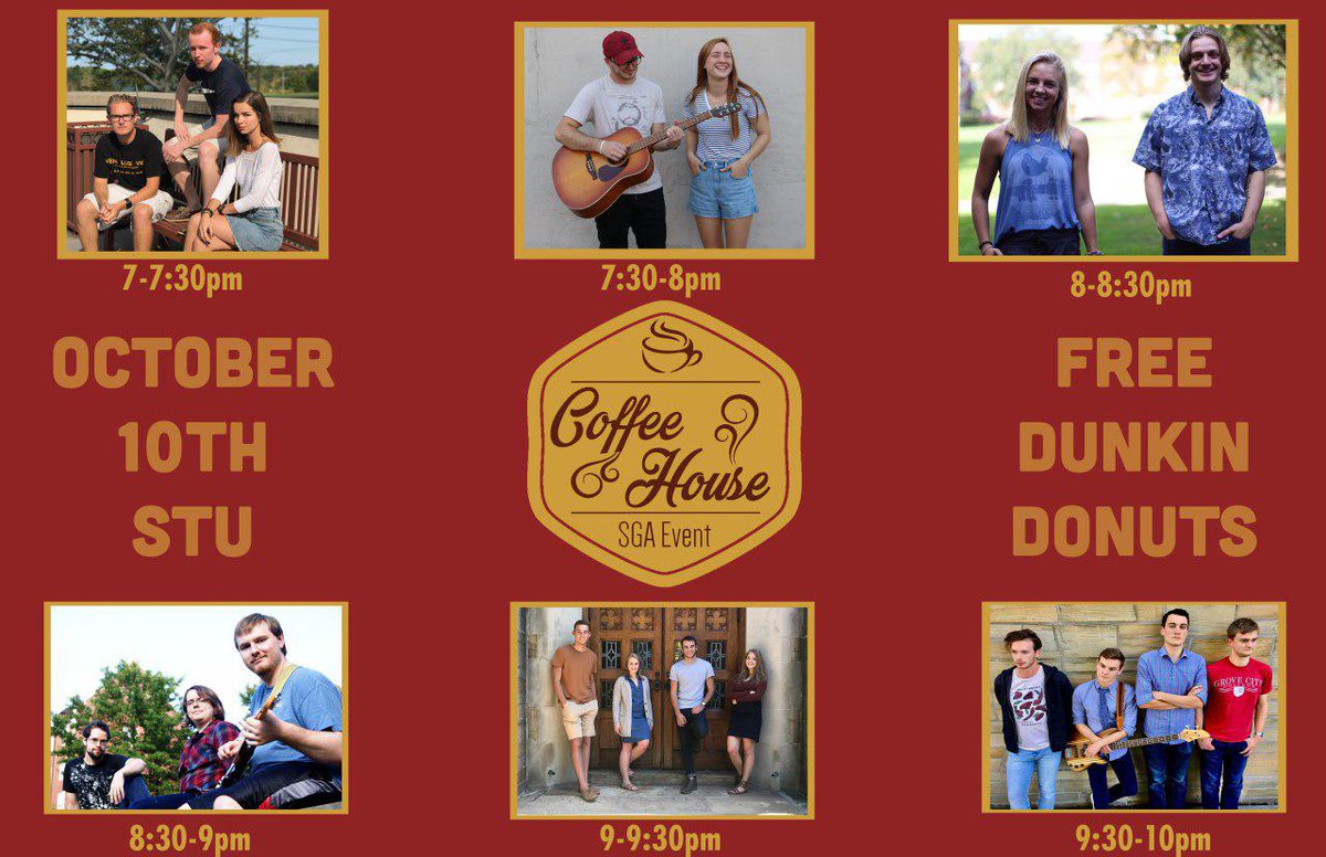 SGAatGCC's tweet photo. The first SGA Coffee House of the year is here! Tomorrow from 7-10 in the STU. Stop by and grab a free donut while you listen! https://t.co/WEDVjRUOZS