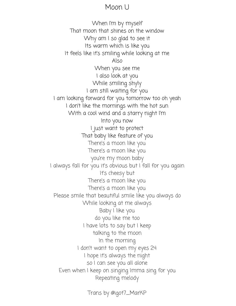 맠 Sbabybrd Krystal On Twitter Eng Trans For Moon U Lyrics Youare 7for7 Youare Igot7markptrans Https T Co Kqkvckb3wk Twitter