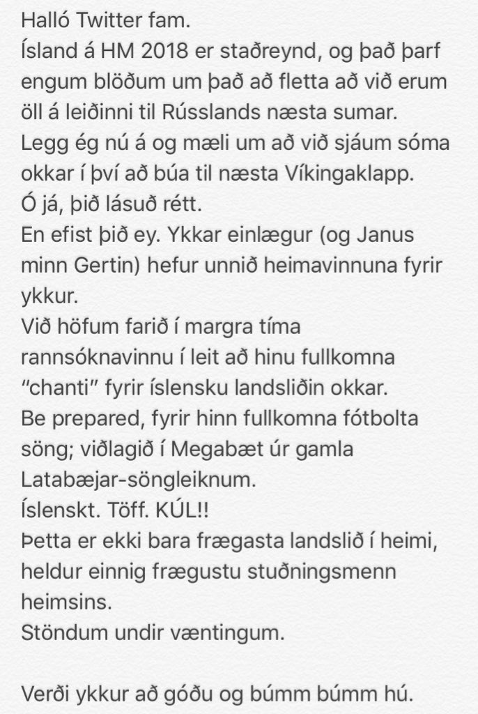 Hið fullkomna “chant”:

(bridge og viðlag hefst á 30. sek.)
m.youtube.com/watch?v=KEaPA7…

🙌🏼⚽️🙌🏼⚽️🙌🏼⚽️🙌🏼⚽️🙌🏼⚽️