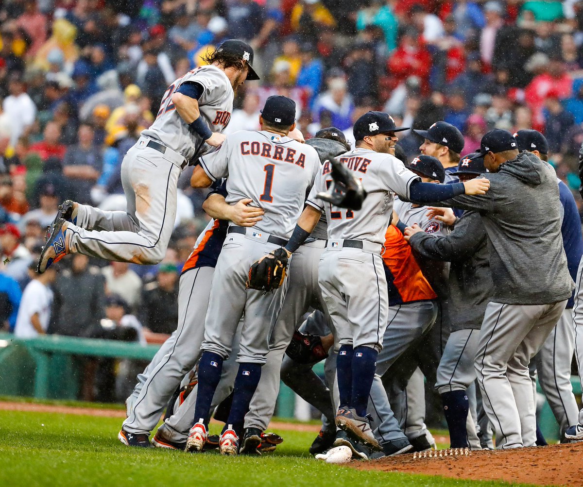 karenwarrenHC's tweet photo. Trying to dry out! Wet win @fenway! @astros on the way to the #alcs! https://t.co/Uv37HI2LhB
