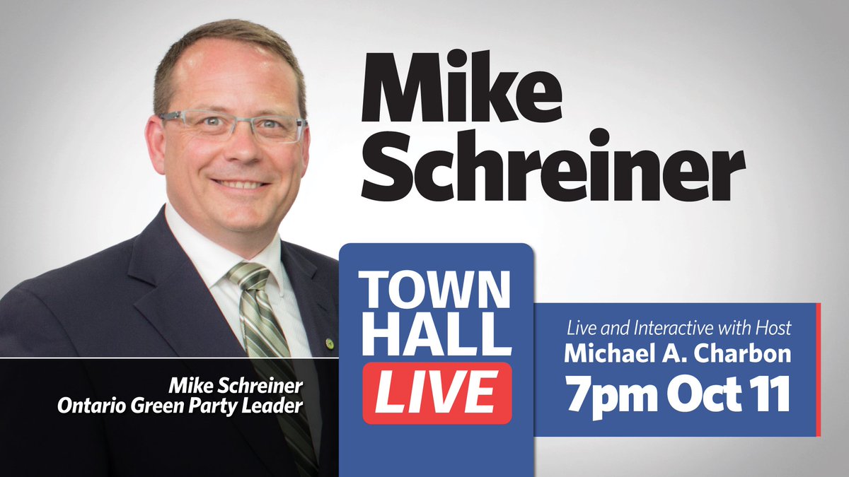 livetownhall's tweet photo. Join us on LIVE Town Hall with @MikeSchreiner, leader of the @OntarioGreens. Starts at 7pm here: https://t.co/2WC5J4z0fN. #onpoli https://t.co/EqkrCNOjT5
