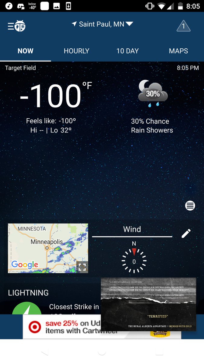 ITheUnChosenOne's tweet photo. I think @WeatherBug  is broken, but this is Minnesota sooooo I think I'll stay in just to be safe #Minnesota https://t.co/obSOhUYfuc