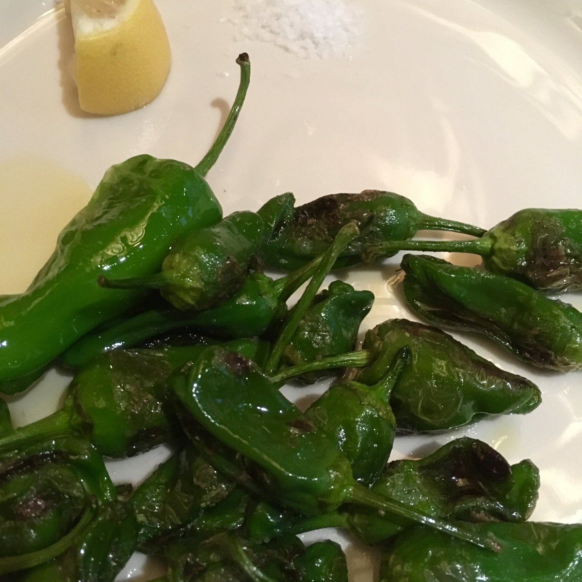 Last of the season - Padron Peppers charred and blistered, with extra virgin olive oil &amp; flake salt is wonderful worth seeking out.