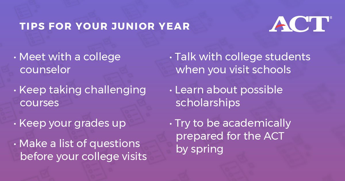 ACTStudent's tweet photo. Attention high school juniors! Here are a few things you can do in high school to prepare for college. https://t.co/a0Tr94UMou