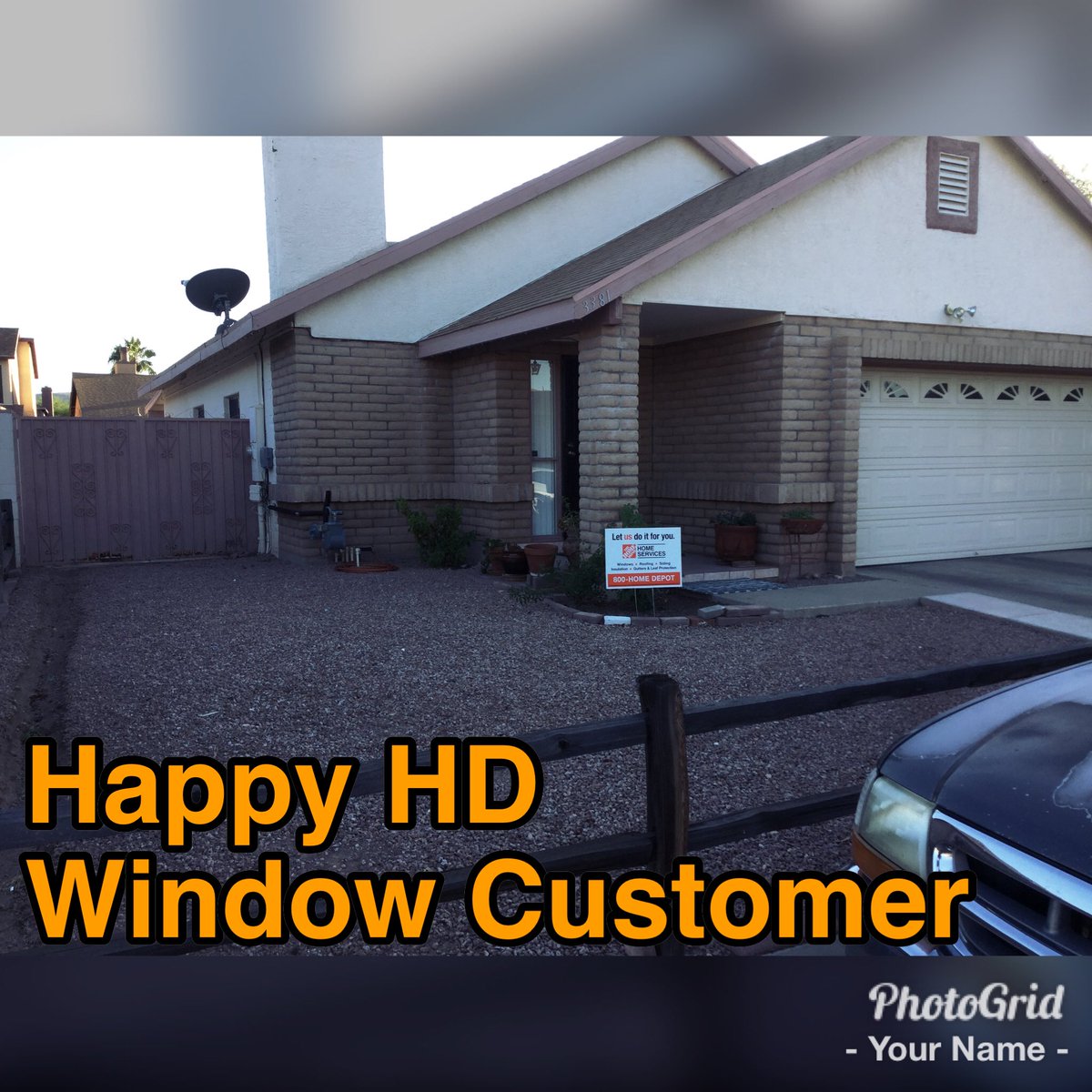 HDIS_CHRIS's tweet photo. Why yes! We would love to put a Home Depot Install sign in the yard. Happy Tucson customer #WHDE #weinstallwindows @Danielleederks https://t.co/vJprG5D9Mr