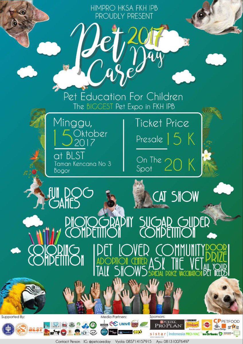 HIMPRO HKSA FKH IPB proudly present
PET CARE DAY 2017

For more information:
IG: <a href="/petcareday/">Pet Care Day 2017</a>
Narahubung: 081310076497 or
Line: ayuuukh