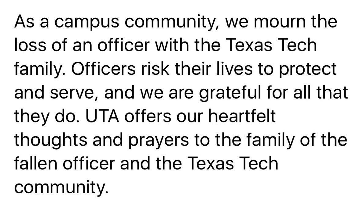 VistaspKarbhari's tweet photo. .@utarlington mourns the loss of @TexasTech officer https://t.co/JzFpY6OfML