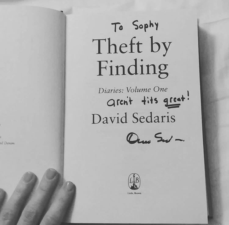 mlmccarty's tweet photo. Years ago David Sedaris signed one of my books "I respect your ancestors." These inscriptions are are way better. #davidsedarissignedbook https://t.co/0NiTzbQs5i