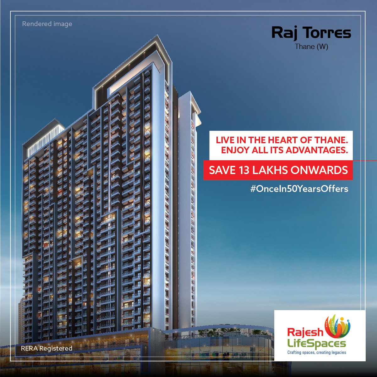 #PracticalLiving is at the soul of #RajTorres in #Thane. #OnceIn50YearsOffers from #RajeshLifeSpaces.
Visit: goo.gl/kdV8Td