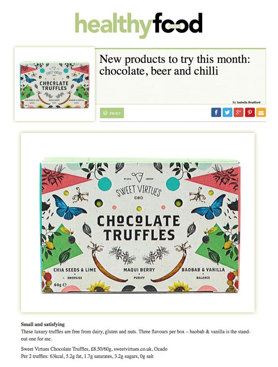 <a href="/healthyfoodmag/">Healthy Food Guide</a> are loving the new <a href="/Sweet_Virtues/">Sweet Virtues</a> #triotastertruffles 🙌🏻 #organicchocolate #healthy #superfoods #truffles #glutenfree #vegan