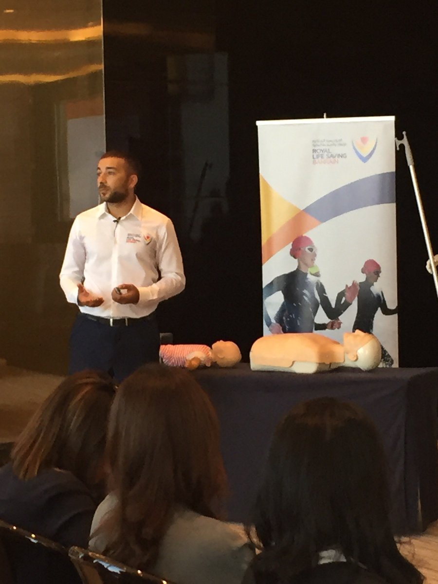RLSBahrain's tweet photo. Sam Rahman, Safety Services Executive, demonstrates the practice of CPR. #RLSBahrain #WaterSafety #DrowningPrevention https://t.co/EQNpxgx1f2