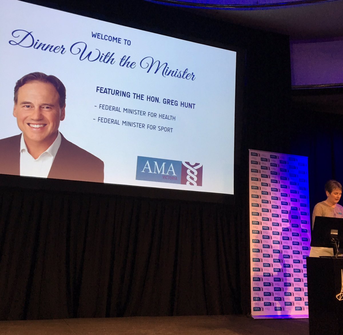 DrMukeshH's tweet photo. .@amavictoria welcoming .@GregHuntMP to speak at #artsCentre Great commitment for which we r grateful @tbbart1 #mandatoryReporting #WAModel https://t.co/04V8aBLSBt