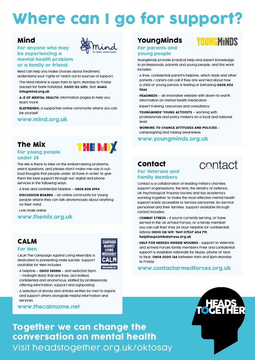 If you're struggling with your mental health, reach out to our charity partners for advice on where to turn: headstogether.org.uk/mental-health-…