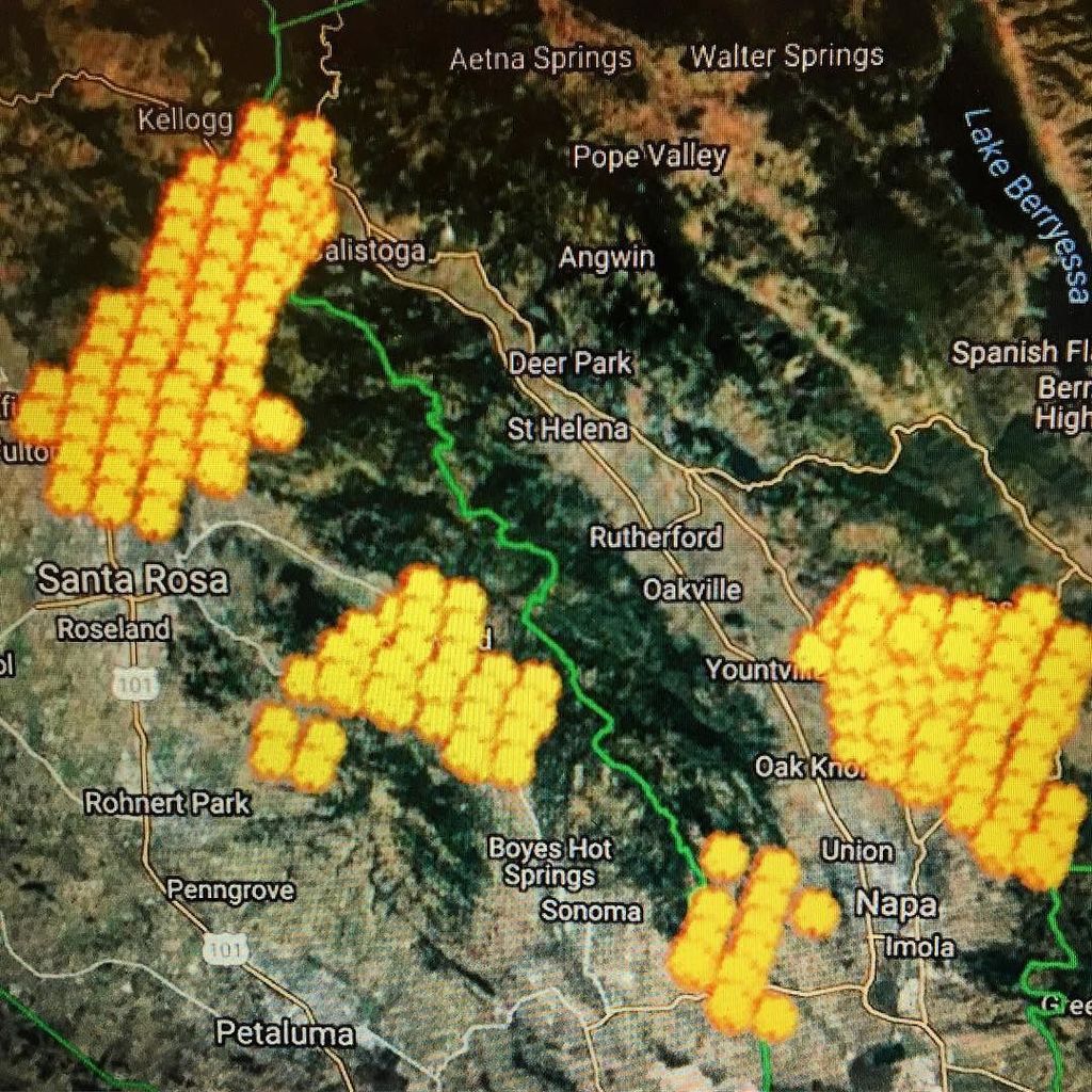 A crazy map to show all the #fires in the greater #Napa area: #napafire #napavalley