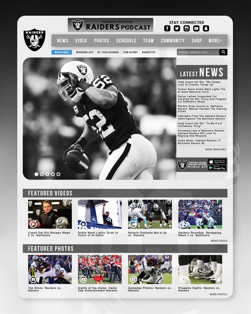 CPenso's tweet photo. #ThirtyUi Challenge 13. Mock up of the homepage of the Raiders.
#ui #ux #userinterface #userexperience #graphicdesign https://t.co/KxiZobAxnl