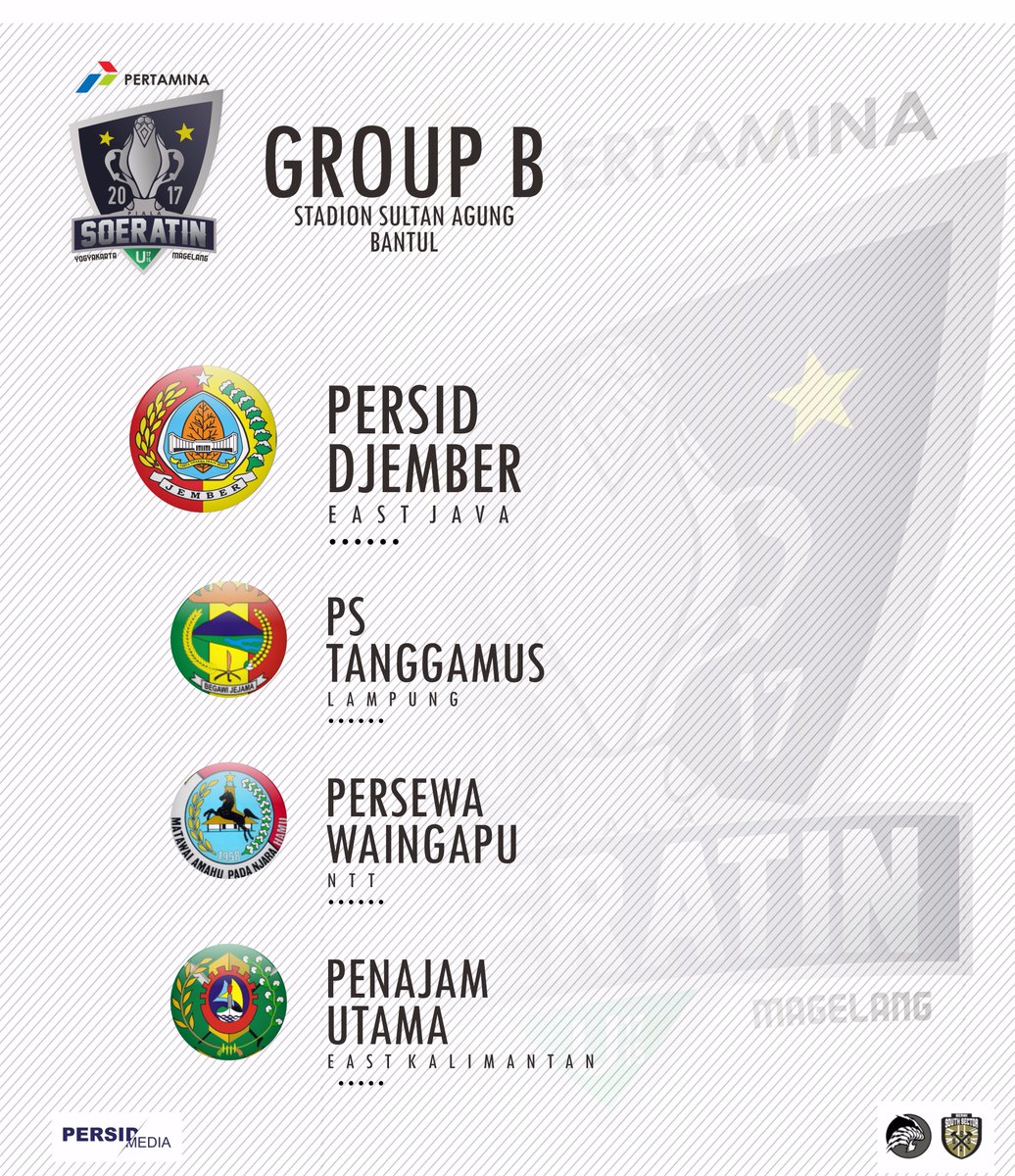 Grup B Pertamina Piala Suratin 2017 akan dilaksanakan di Stadion Sultan Agung, Bantul - Yogyakarta