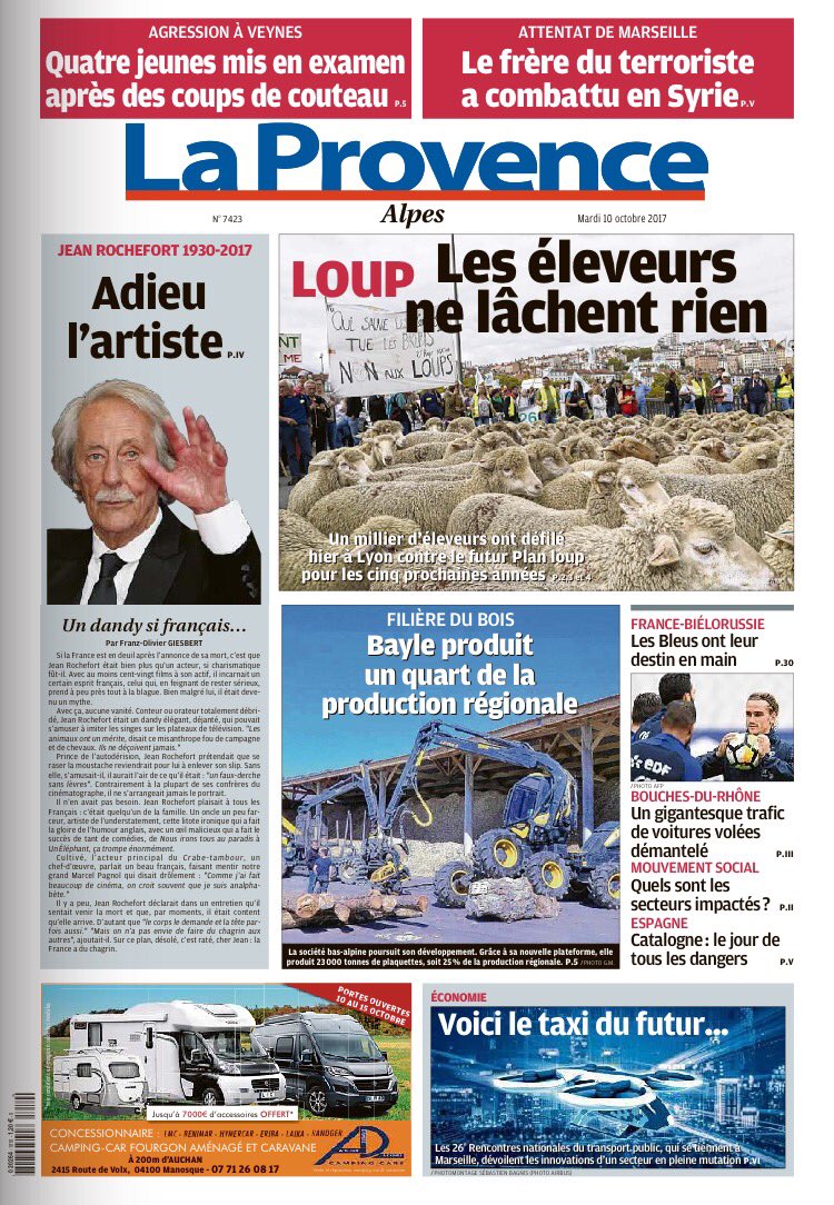 LaProvenceAlpes's tweet photo. A La #Une de #Alpes
 #loup: des éleveurs sous tension #bois La SARL Bayle à l'origine de 25% de La production regionale #foire de Sisteron https://t.co/RdvatpotbQ
