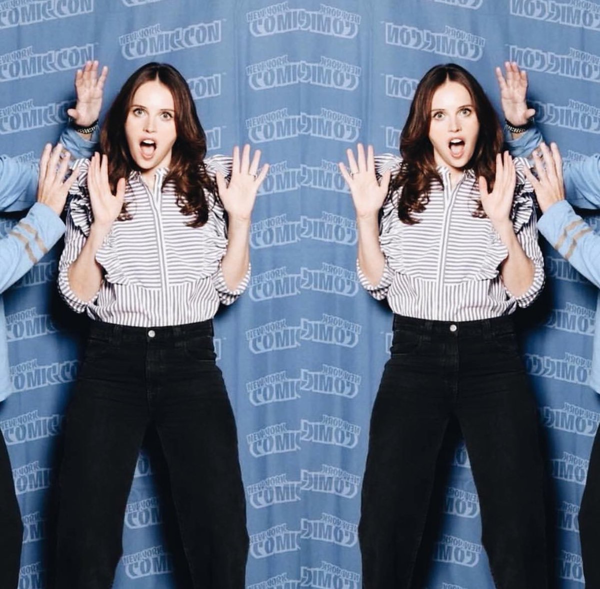 TheAListLA's tweet photo. Oh my, Comic Con 💥 The stunning #FelicityJones in a @madewell blouse during #NYCC //@newyorkcomiccon #RogueOne https://t.co/0XZNKGMP5c