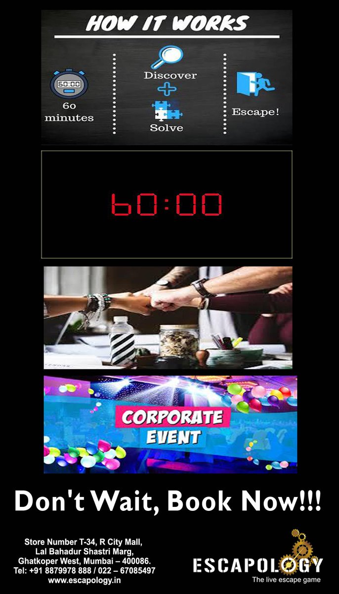 EscapologyInd's tweet photo. #teambuilding #teamwork #Escapein60mins #discoverthemystery #solvethepuzzle #teamouting #corporateevents #thirll #escaperooms #atescapology https://t.co/UDs8e8tNfe
