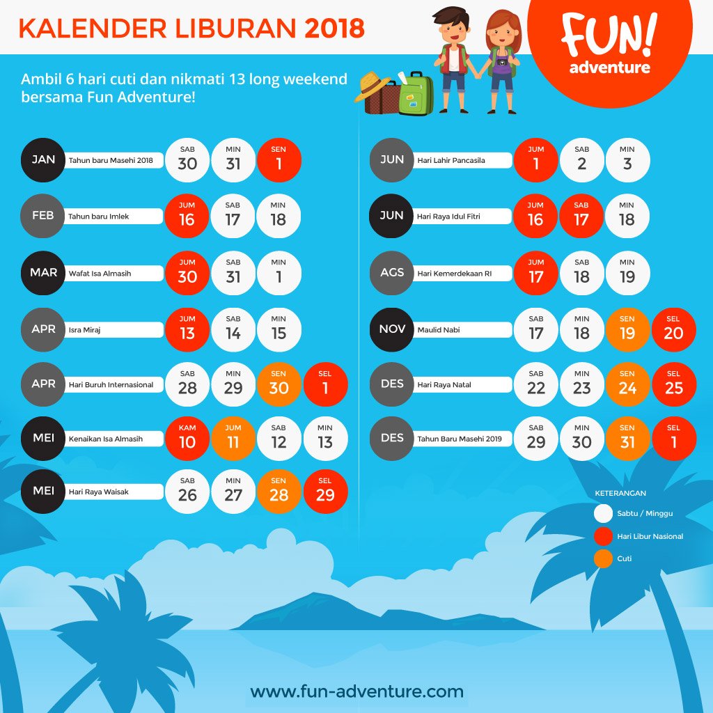 FunAdventure_'s tweet image. Kalender liburan 2018.

Ambil 6 HARI CUTI dan nikmati 23 LONG WEEKEND bersama Fun Adventure! fun-adventure.com