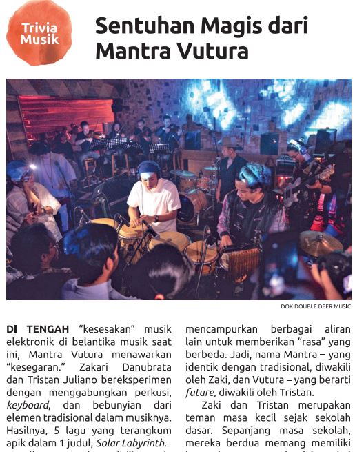 kompas_urbana's tweet photo. #MantraVutura tawarkan “kesegaran”. Menggabungkan perkusi, keyboard, dan bebunyian dari elemen tradisional. #TriviaMusik @doubledeermusic https://t.co/H8l5TX8o3h