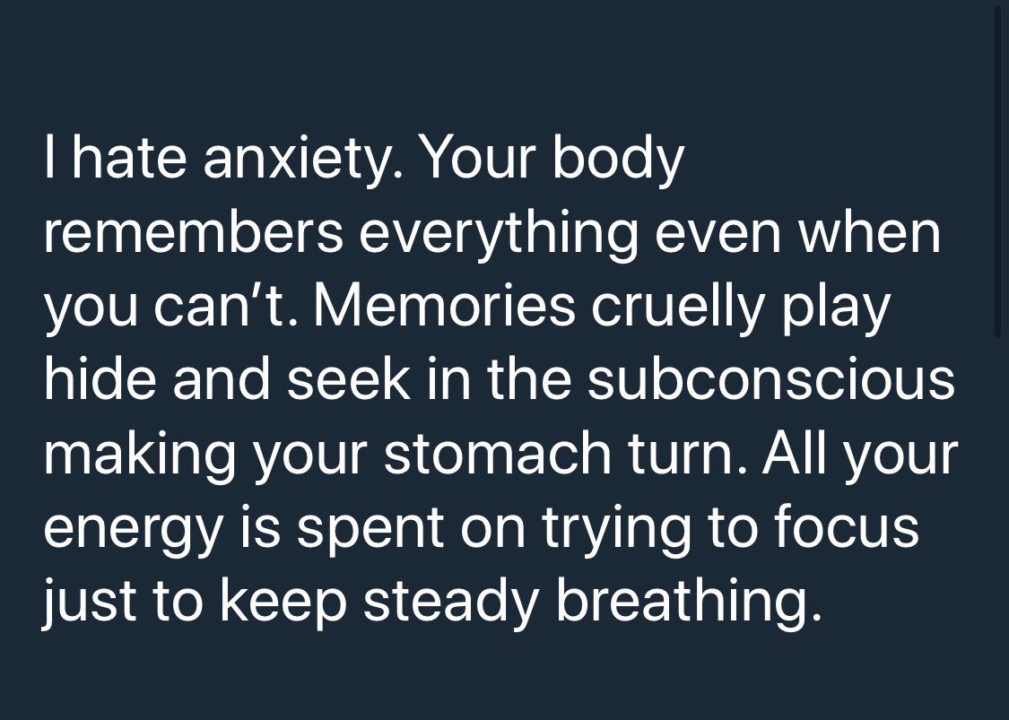 miss_bpd's tweet photo. I hate anxiety. ...
#PTSD #psdchat #Scared #flightmode #freezemode #anxiety memories #BPD #schizoid #MHealth #mentaldisorder https://t.co/U45a8oL4pz
