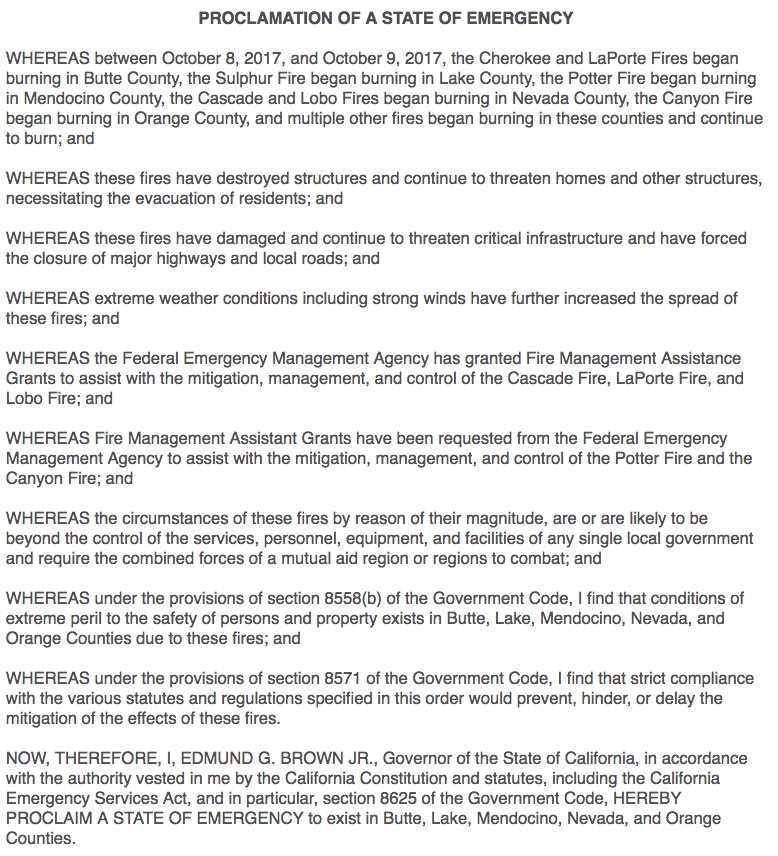 ABC's tweet photo. California governor declares state of emergency in five counties due to deadly wildfires. https://t.co/dCNOxFA90F https://t.co/yyuMqRNznF