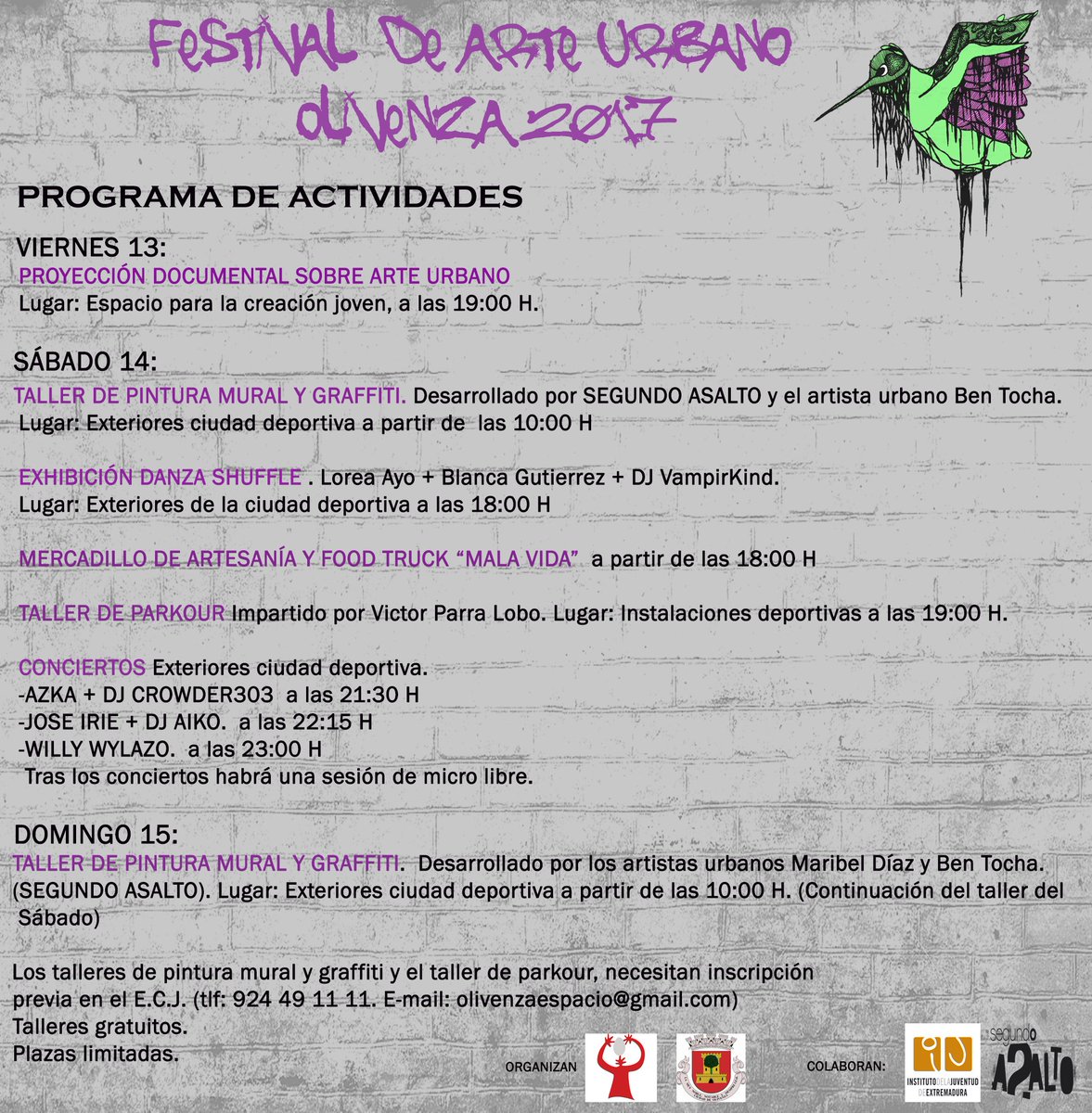 El I Festival de Arte Urbano #Olivenza propone un espacio de ocio juvenil alternativo basado en diversas disciplinas ayuntamientodeolivenza.com/el-i-festival-…