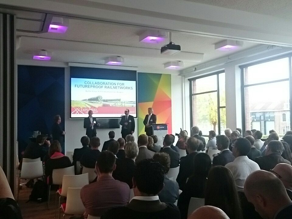 ExploRail's tweet photo. Futureproof railway networks is all about collaboration. Mr Borghini, Dollevoet and Eringa on stage. https://t.co/makmvFM6GX
