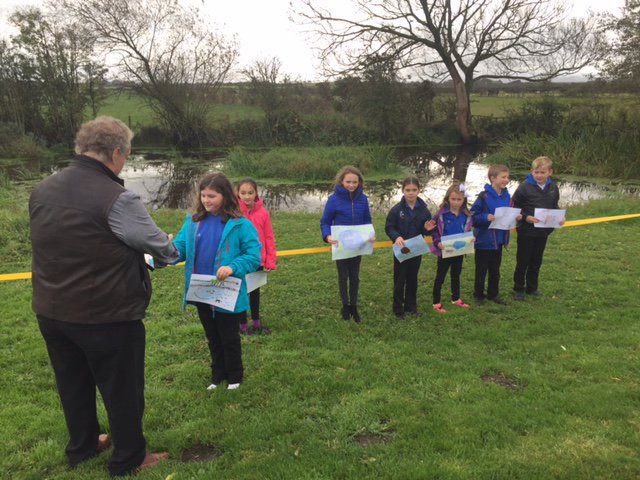 SolwayWetlands's tweet photo. Restoration of Newtown Pond by Holme St Cuthbert Community Group. Cllr Markley presented prizes to the children who drew the pictures. https://t.co/BulxAi4TLx