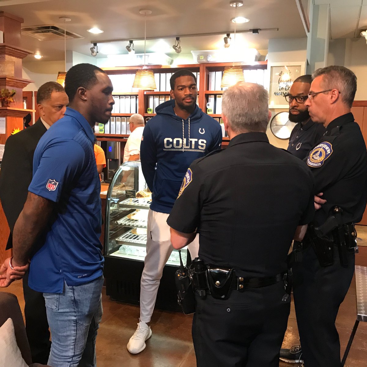 Colts's tweet photo. Happening Now: #Colts players are meeting with officers around Indianapolis to talk community issues and shared goals for the city. https://t.co/FgotkUgNPt