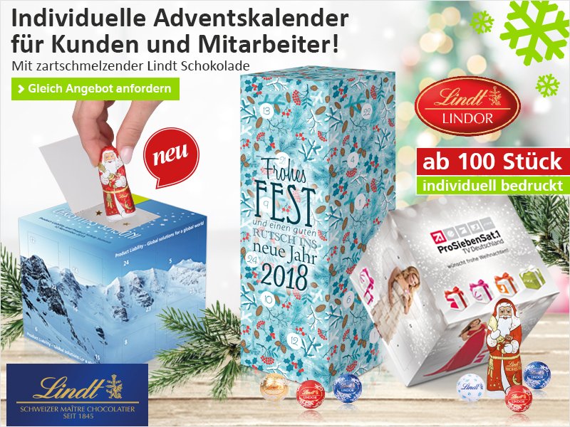 WerbeDirect's tweet image. Jetzt noch schnell reagieren #Adventskalender mit #Lindt #Schokolade
und individueller Bedruckung schon ab 100 Stück
mailings.roster-werbemittel.de/m/6921931/