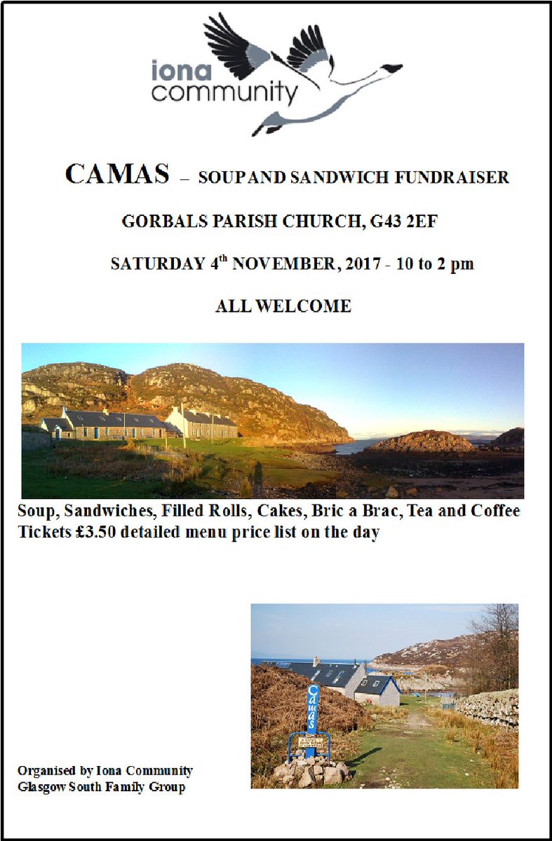 Come along for soup, cake and chat at the Gorbals. November 4th. See you there!