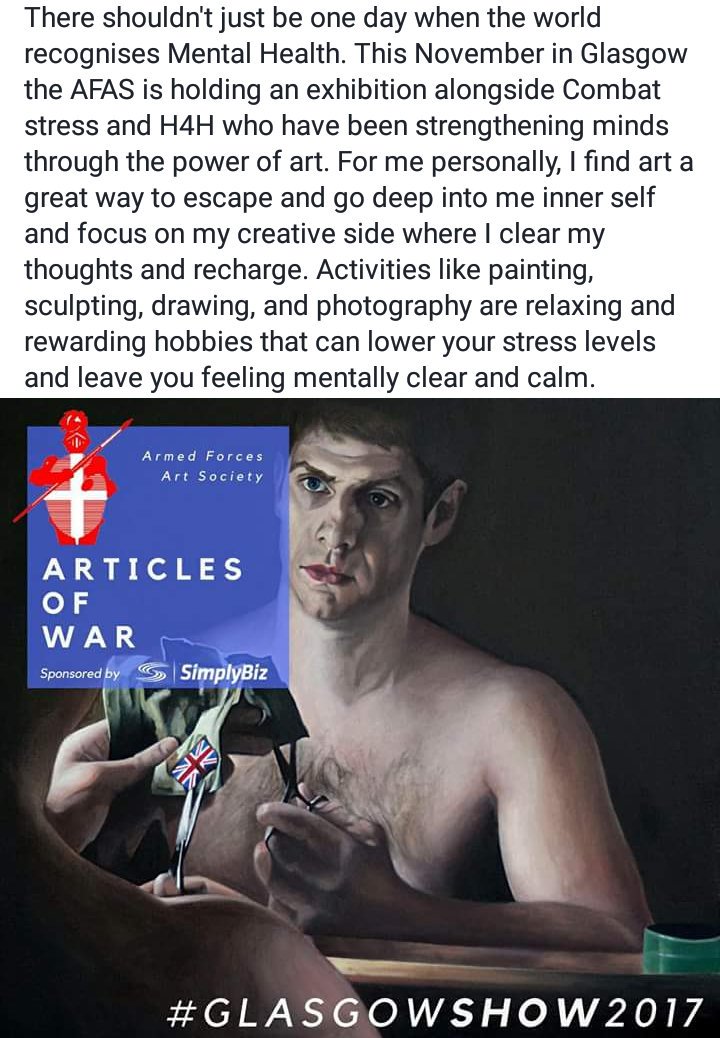 ArmedForcesArts's tweet image. @CombatStress @HelpforHeroes  @simplybizserves @The_Lighthouse AFAS Articles of War Exhibition 6th-11th November 2017.