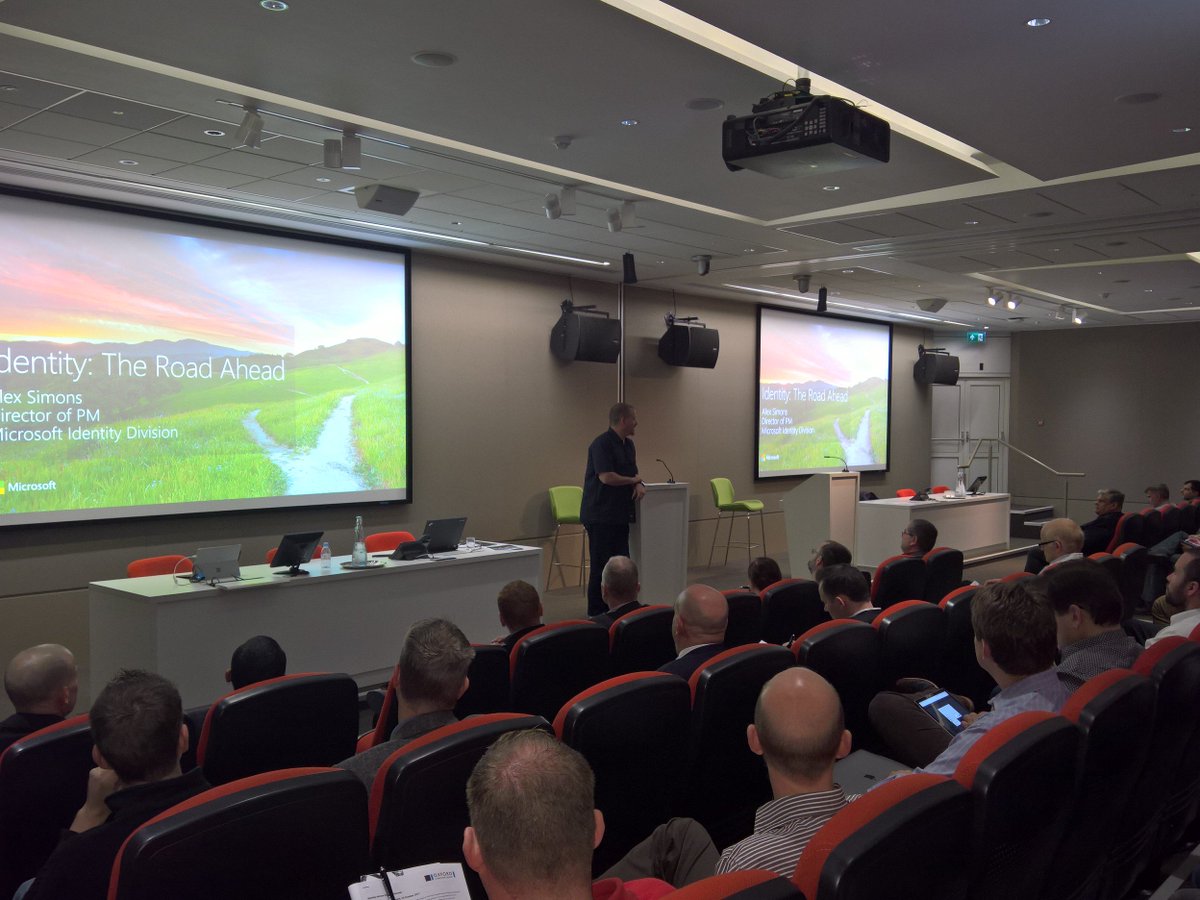 Al_Rees's tweet photo. Enjoying the Alex Simons' key note on Microsoft's vision for identity. Goodbye user names and passwords! #OCGSummit https://t.co/FjLD7IfCSk