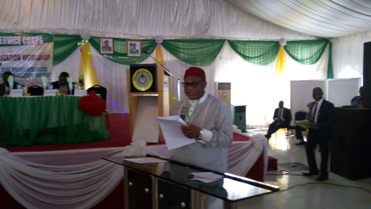 nysc_ng's tweet photo. Director of Corps Mobilization, Chief Frank Ekpunobi, presenting his welcome address. #2017BPreMob https://t.co/l3aMftcdEq