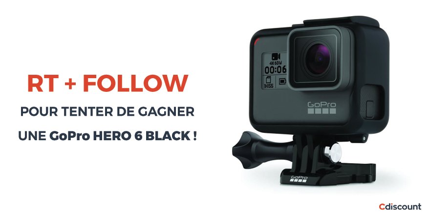 Cdiscount's tweet photo. 🎁 #Concours

🎥 #GoProHERO6 BLACK à gagner > https://t.co/8xeYI7uqam  

📅  Pour participer
RT + Follow @Cdiscount

📢 TAS 13/10 https://t.co/S0cmM3m3cz